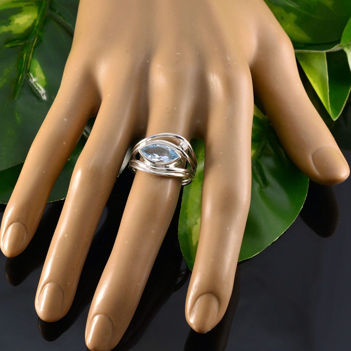 Blue Topaz Toi et Moi Moroccan 92.5 Silver Blue Gems Tiny Abstract Ring Jewellery