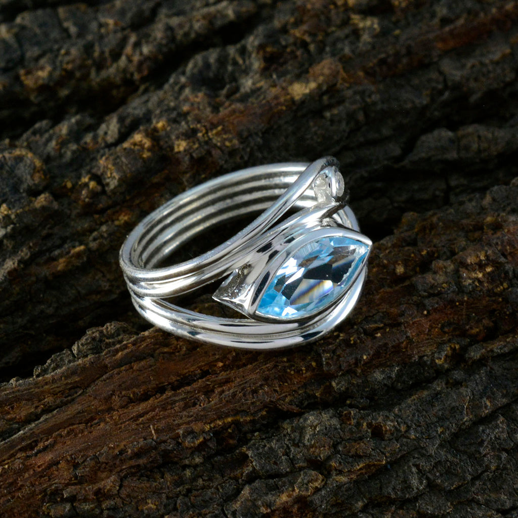 Blue Topaz Toi et Moi Moroccan 92.5 Silver Blue Gems Tiny Abstract Ring Jewellery