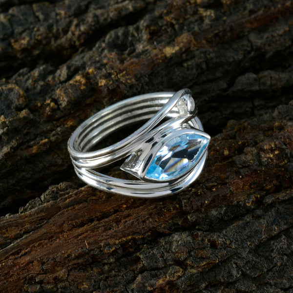 Blue Topaz Toi et Moi Moroccan 92.5 Silver Blue Gems Tiny Abstract Ring Jewellery