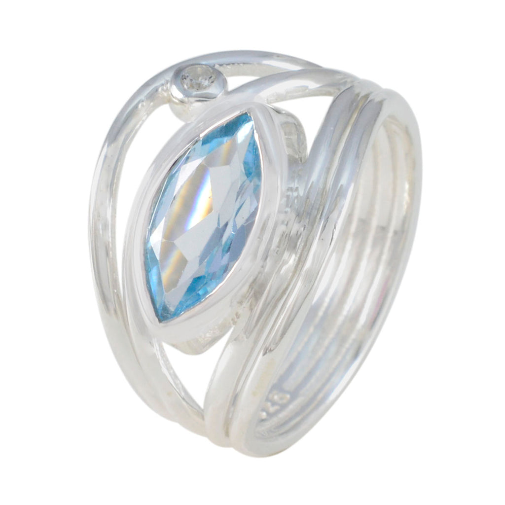 Blue Topaz Toi et Moi Moroccan 92.5 Silver Blue Gems Tiny Abstract Ring Jewellery