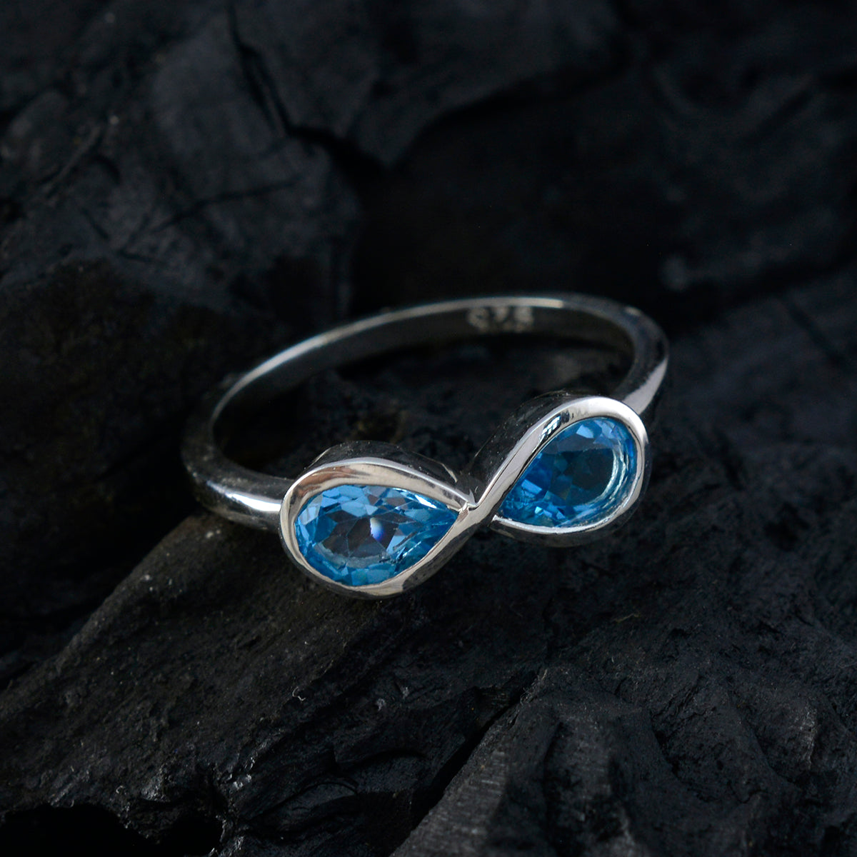 Blue Topaz Toi et Moi Turkish 92.5 Silver Blue Gemstone Dainty Boho Ring Jewellery