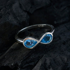 Blue Topaz Toi et Moi Turkish 92.5 Silver Blue Gemstone Dainty Boho Ring Jewellery