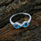 Blue Topaz Toi et Moi Turkish 92.5 Silver Blue Gemstone Dainty Boho Ring Jewellery