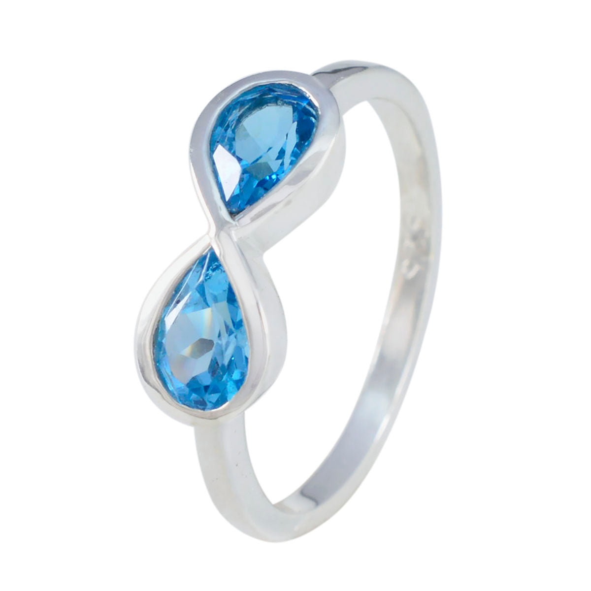 Blue Topaz Toi et Moi Turkish 92.5 Silver Blue Gemstone Dainty Boho Ring Jewellery