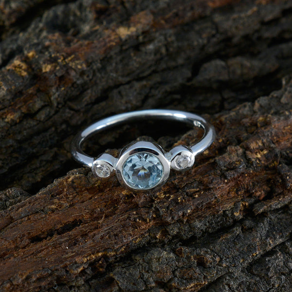 Blue Topaz Trilogy Japanese 925 Sterling Silver Blue Gems Elegant  Glamorous Ring Jewellery