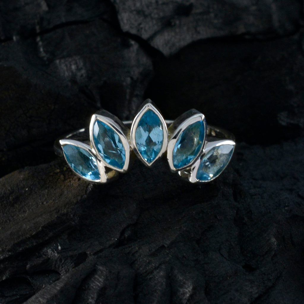 Blue Topaz Penta Japanese Sterling Silver Blue Gems Delicate crown Ring Jewelry