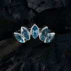 Blue Topaz Penta Japanese Sterling Silver Blue Gems Delicate crown Ring Jewelry