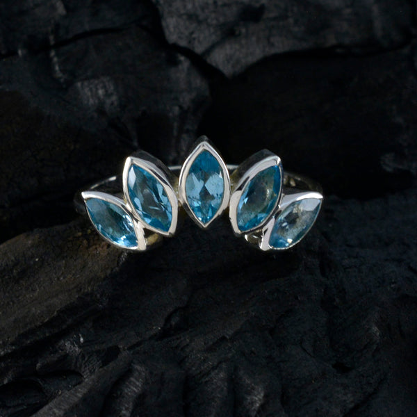 Blue Topaz Penta Japanese Sterling Silver Blue Gems Delicate crown Ring Jewelry