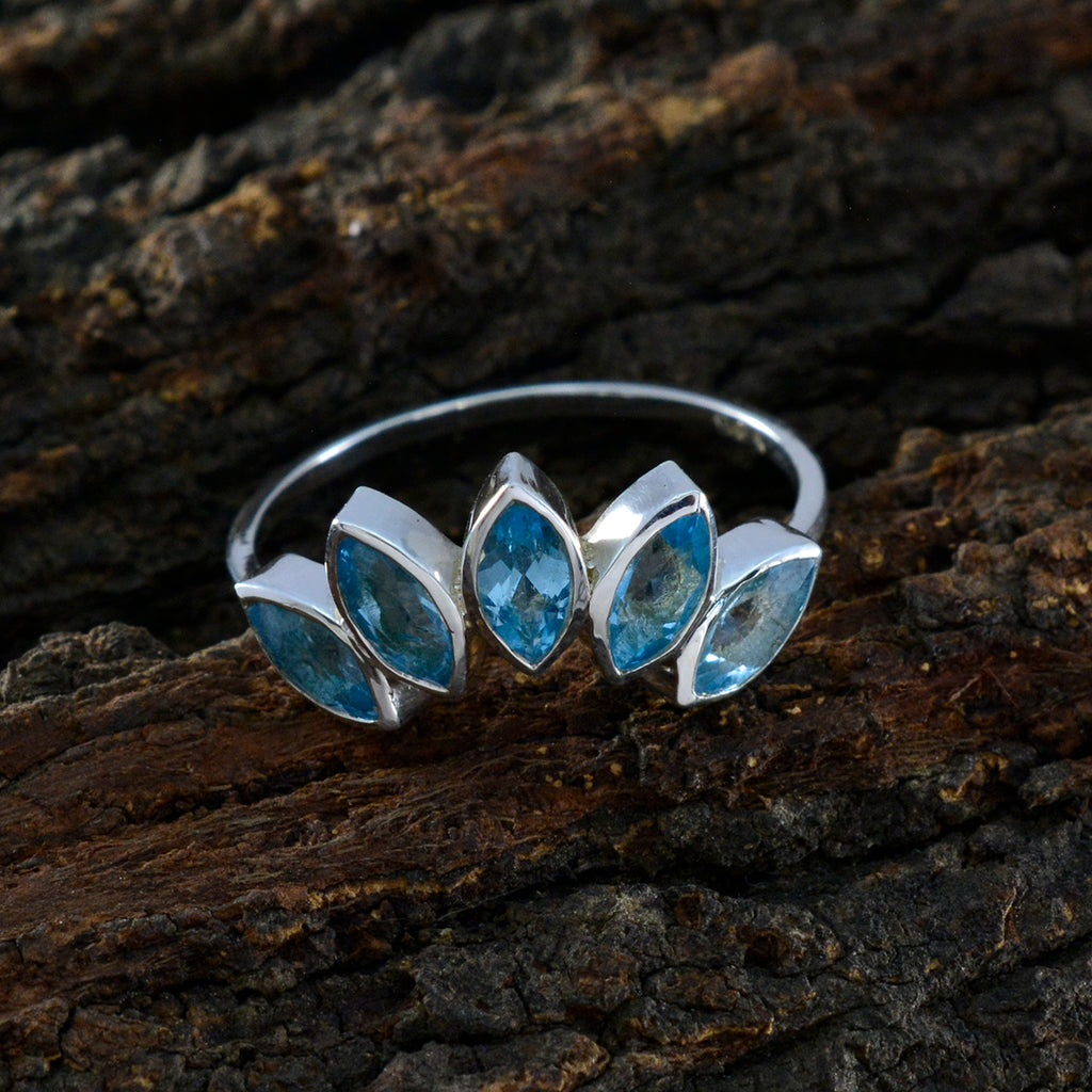Blue Topaz Penta Japanese Sterling Silver Blue Gems Delicate crown Ring Jewelry