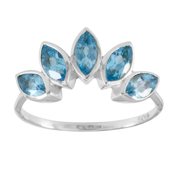 Blue Topaz Penta Japanese Sterling Silver Blue Gems Delicate crown Ring Jewelry