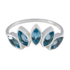 Blue Topaz Penta Japanese Sterling Silver Blue Gems Delicate crown Ring Jewelry