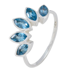Blue Topaz Penta Japanese Sterling Silver Blue Gems Delicate crown Ring Jewelry