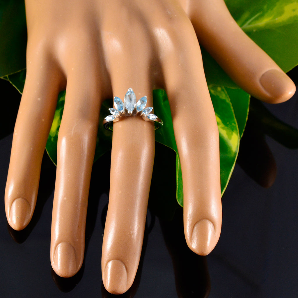 Blue Topaz Hepta American 92.5 Silver Blue Gems Dainty crown Ring Jewelry