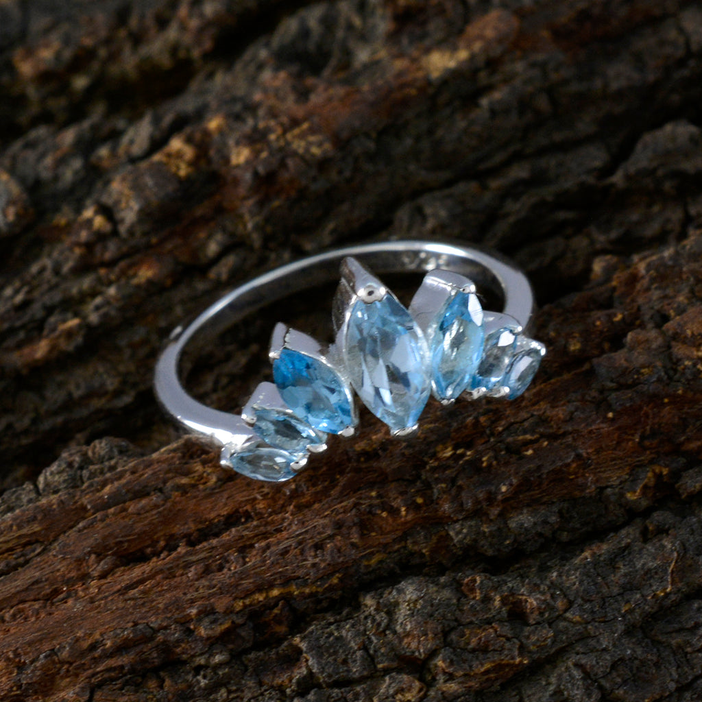 Blue Topaz Hepta American 92.5 Silver Blue Gems Dainty crown Ring Jewelry
