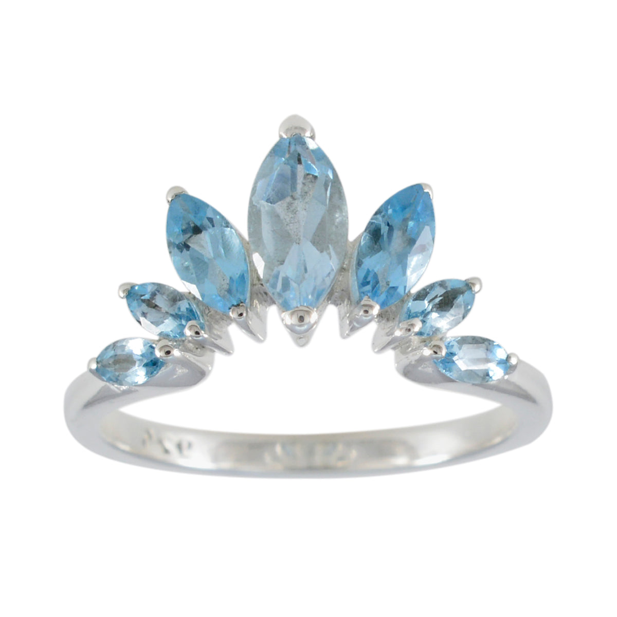 Blue Topaz Hepta American 92.5 Silver Blue Gems Dainty crown Ring Jewelry