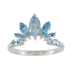 Blue Topaz Hepta American 92.5 Silver Blue Gems Dainty crown Ring Jewelry