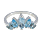 Blue Topaz Hepta American 92.5 Silver Blue Gems Dainty crown Ring Jewelry