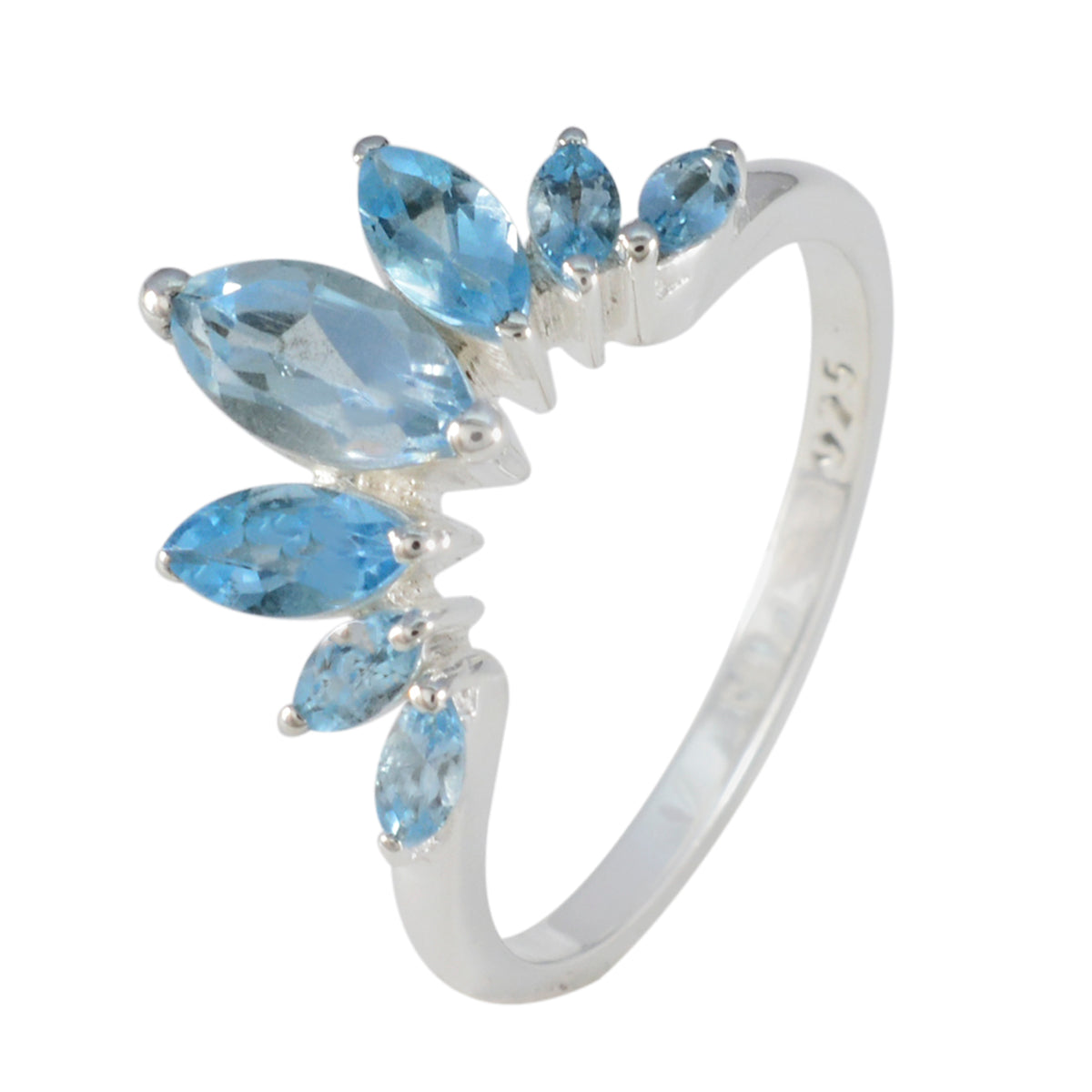 Blue Topaz Hepta American 92.5 Silver Blue Gems Dainty crown Ring Jewelry