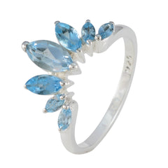 Blue Topaz Hepta American 92.5 Silver Blue Gems Dainty crown Ring Jewelry