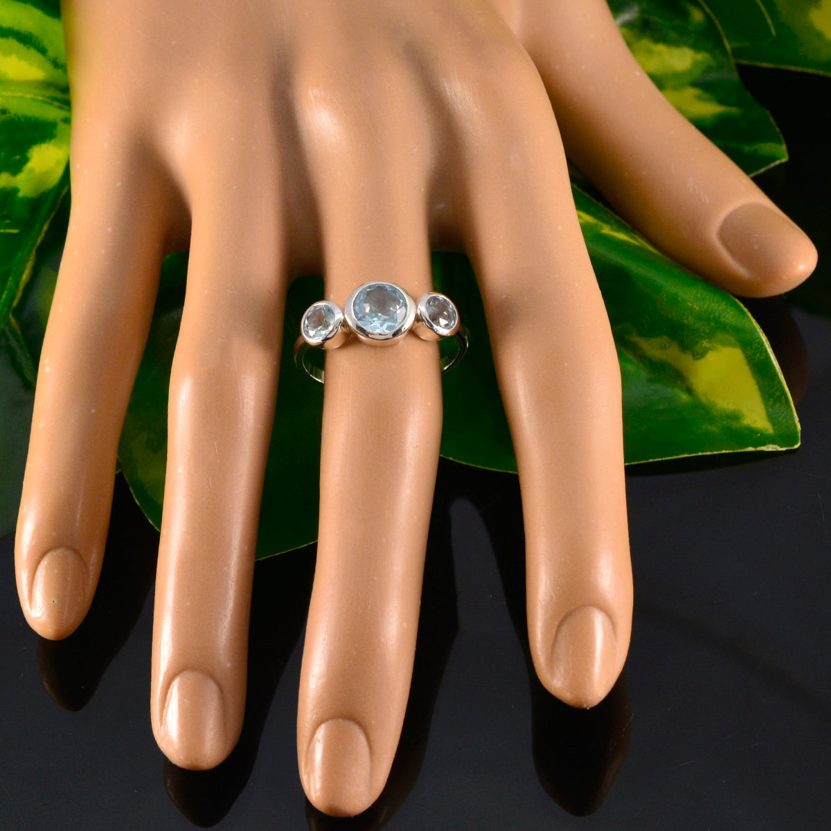 Blue Topaz Trilogy Turkish 925 Sterling Silver Blue Gems Whisper thin Sophisticated Ring Jewelry