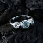 Blue Topaz Trilogy Turkish 925 Sterling Silver Blue Gems Whisper thin Sophisticated Ring Jewelry