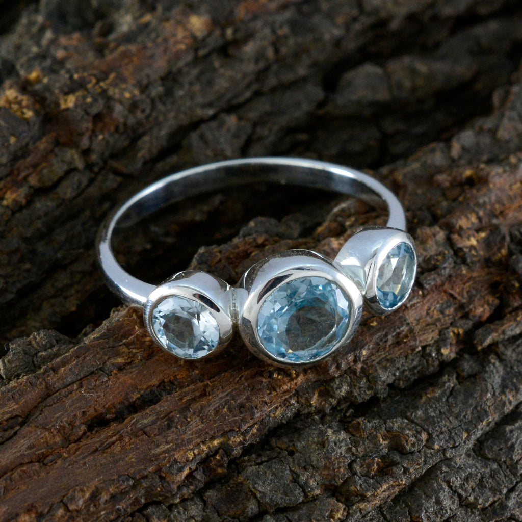 Blue Topaz Trilogy Turkish 925 Sterling Silver Blue Gems Whisper thin Sophisticated Ring Jewelry