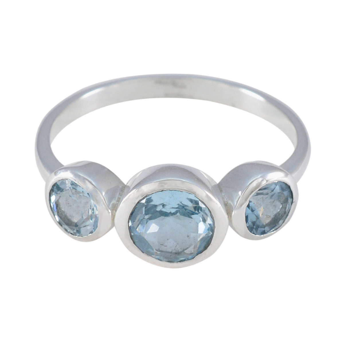 Blue Topaz Trilogy Turkish 925 Sterling Silver Blue Gems Whisper thin Sophisticated Ring Jewelry