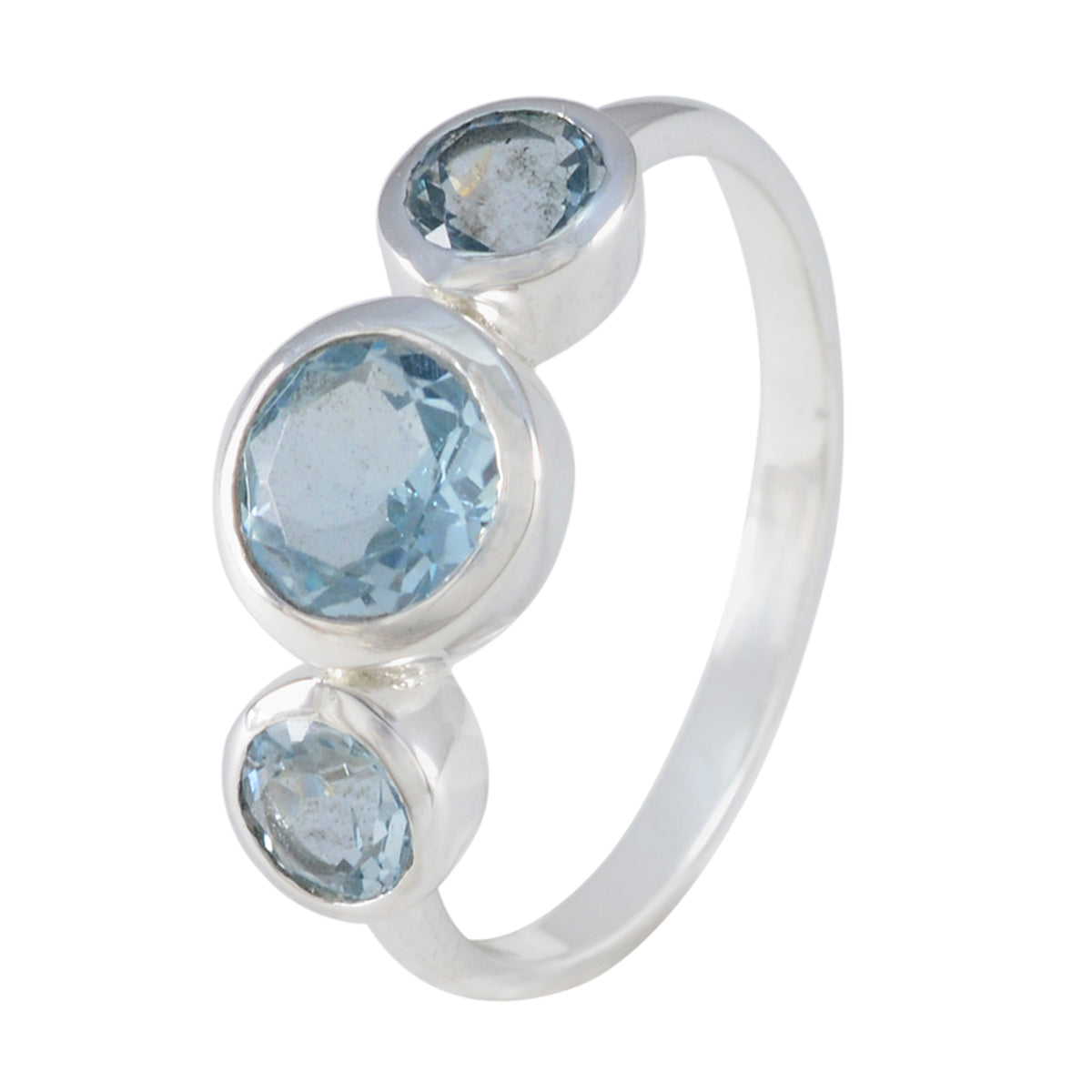 Blue Topaz Trilogy Turkish 925 Sterling Silver Blue Gems Whisper thin Sophisticated Ring Jewelry