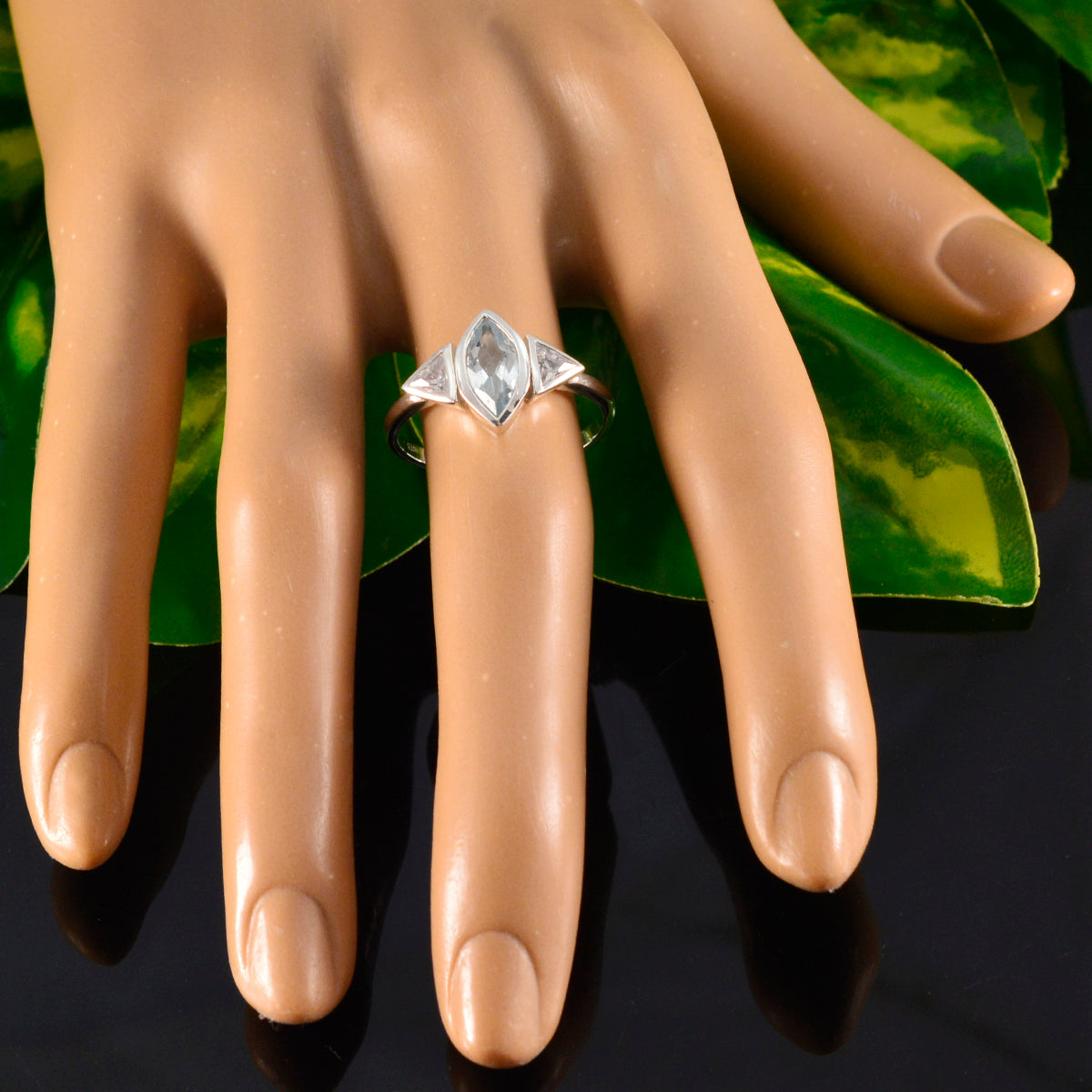 Blue Topaz Trilogy Korean 925 Sterling Silver Blue Gemstone Whisper thin Fairytale Ring Jewelry