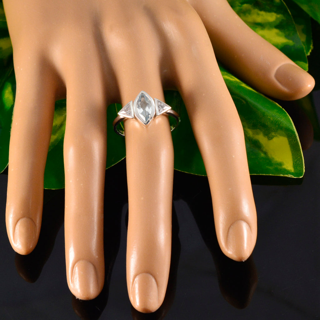 Blue Topaz Trilogy Korean 925 Sterling Silver Blue Gemstone Whisper thin Fairytale Ring Jewelry