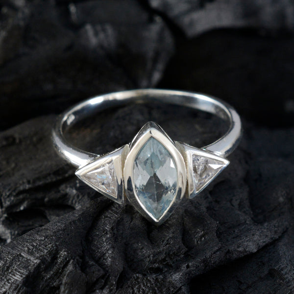Blue Topaz Trilogy Korean 925 Sterling Silver Blue Gemstone Whisper thin Fairytale Ring Jewelry