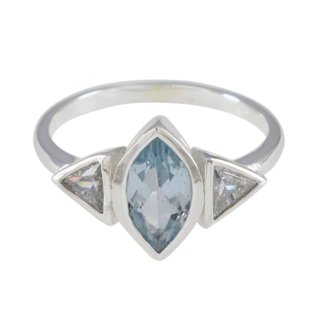 Blue Topaz Trilogy Korean 925 Sterling Silver Blue Gemstone Whisper thin Fairytale Ring Jewelry