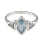 Blue Topaz Trilogy Korean 925 Sterling Silver Blue Gemstone Whisper thin Fairytale Ring Jewelry