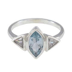 Blue Topaz Trilogy Korean 925 Sterling Silver Blue Gemstone Whisper thin Fairytale Ring Jewelry