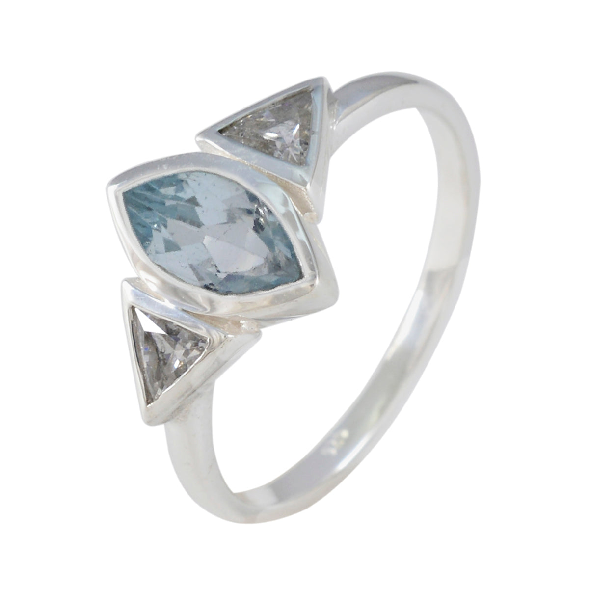 Blue Topaz Trilogy Korean 925 Sterling Silver Blue Gemstone Whisper thin Fairytale Ring Jewelry