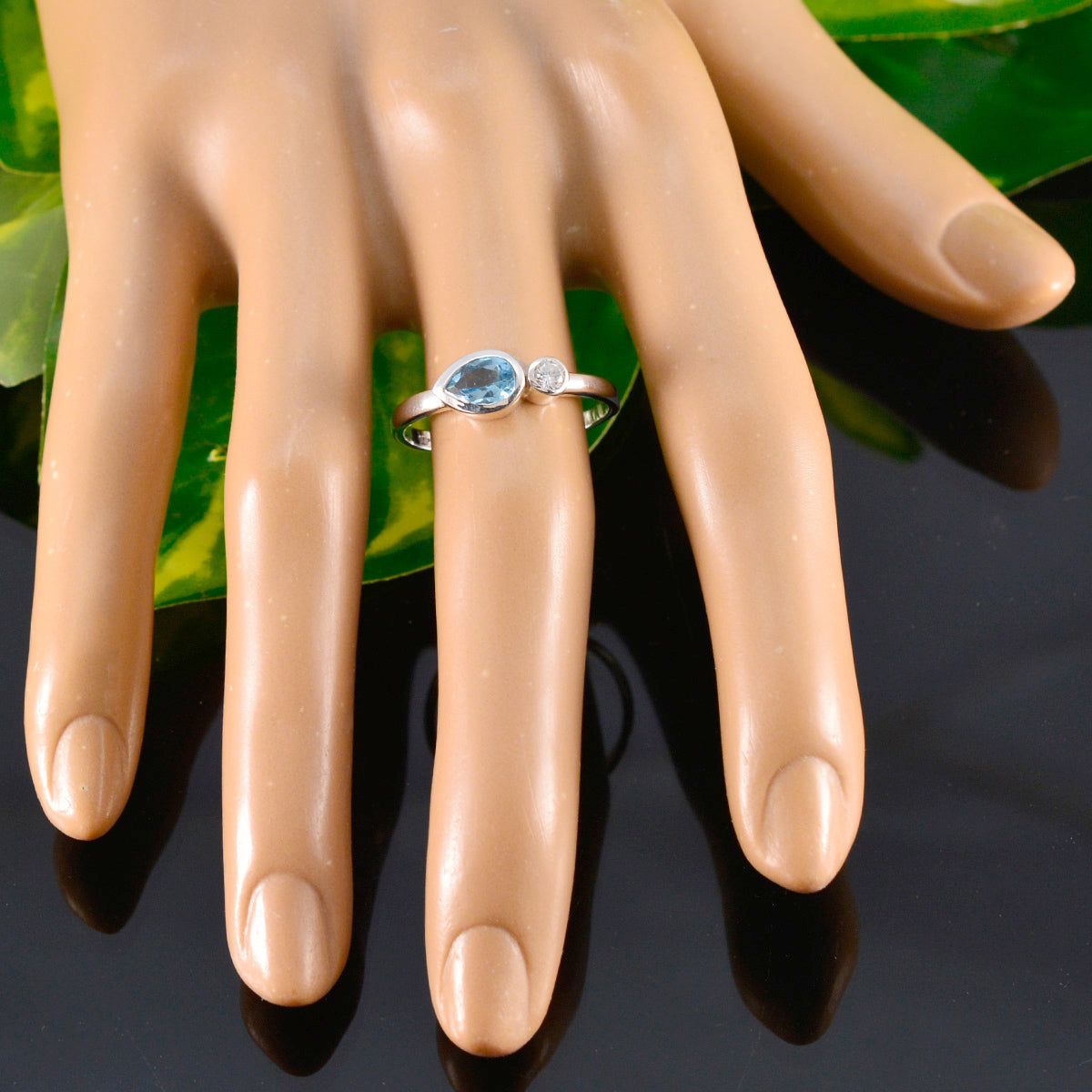Blue Topaz Toi et Moi American 925 Sterling Silver Blue Gemstone Delicate Contemporary Ring Jewelry