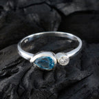 Blue Topaz Toi et Moi American 925 Sterling Silver Blue Gemstone Delicate Contemporary Ring Jewelry