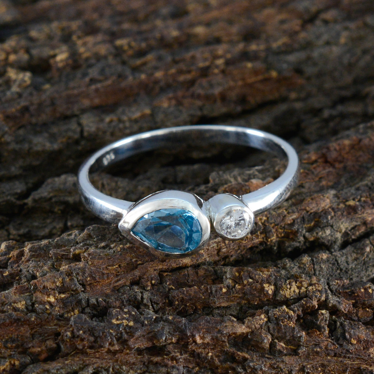 Blue Topaz Toi et Moi American 925 Sterling Silver Blue Gemstone Delicate Contemporary Ring Jewelry