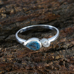 Blue Topaz Toi et Moi American 925 Sterling Silver Blue Gemstone Delicate Contemporary Ring Jewelry