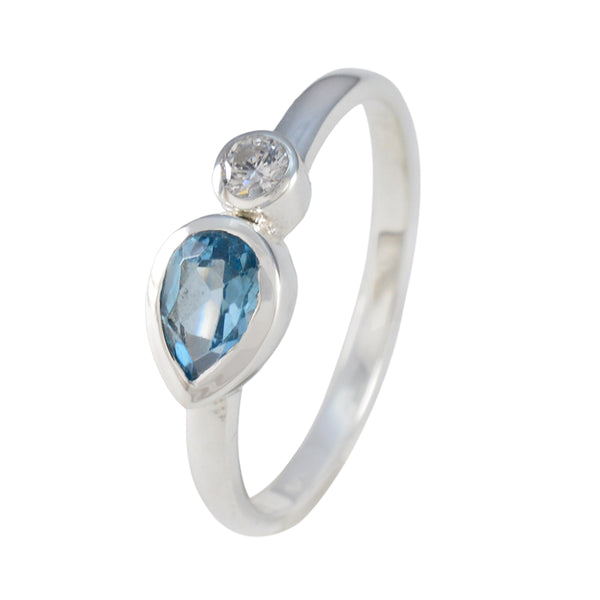 Blue Topaz Toi et Moi American 925 Sterling Silver Blue Gemstone Delicate Contemporary Ring Jewelry