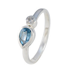 Blue Topaz Toi et Moi American 925 Sterling Silver Blue Gemstone Delicate Contemporary Ring Jewelry