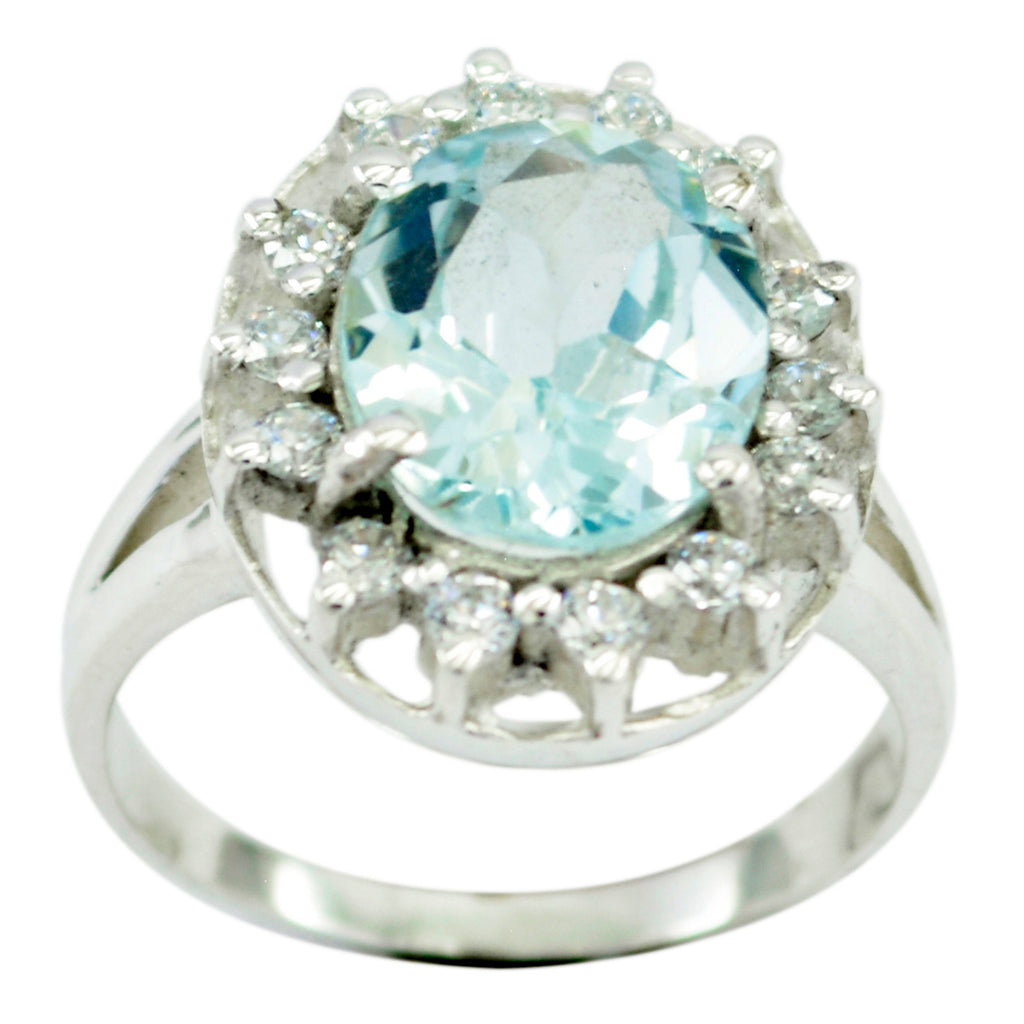 Blue Topaz Halo Indian 92.5 Silver Blue Gemstones Eye catching Abstract Ring Jewellery