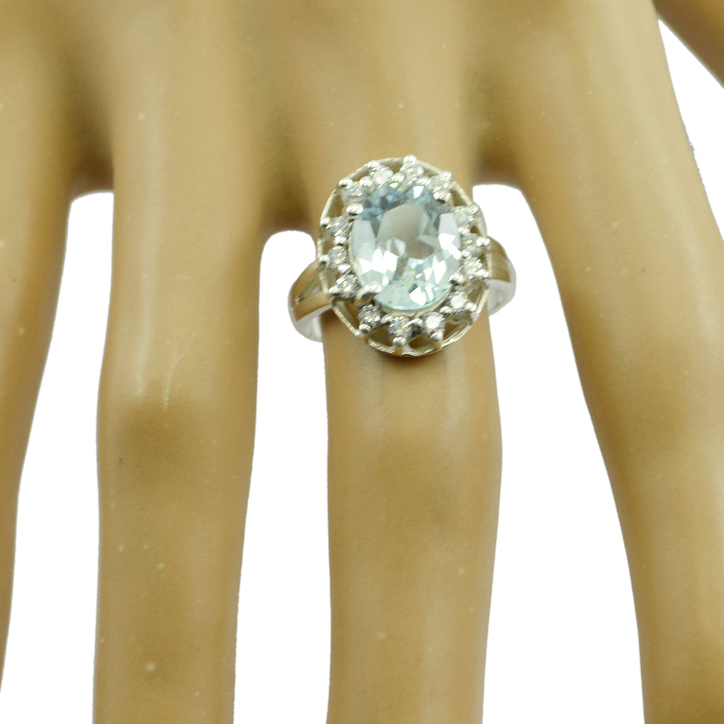 Blue Topaz Halo Indian 92.5 Silver Blue Gemstones Eye catching Abstract Ring Jewellery