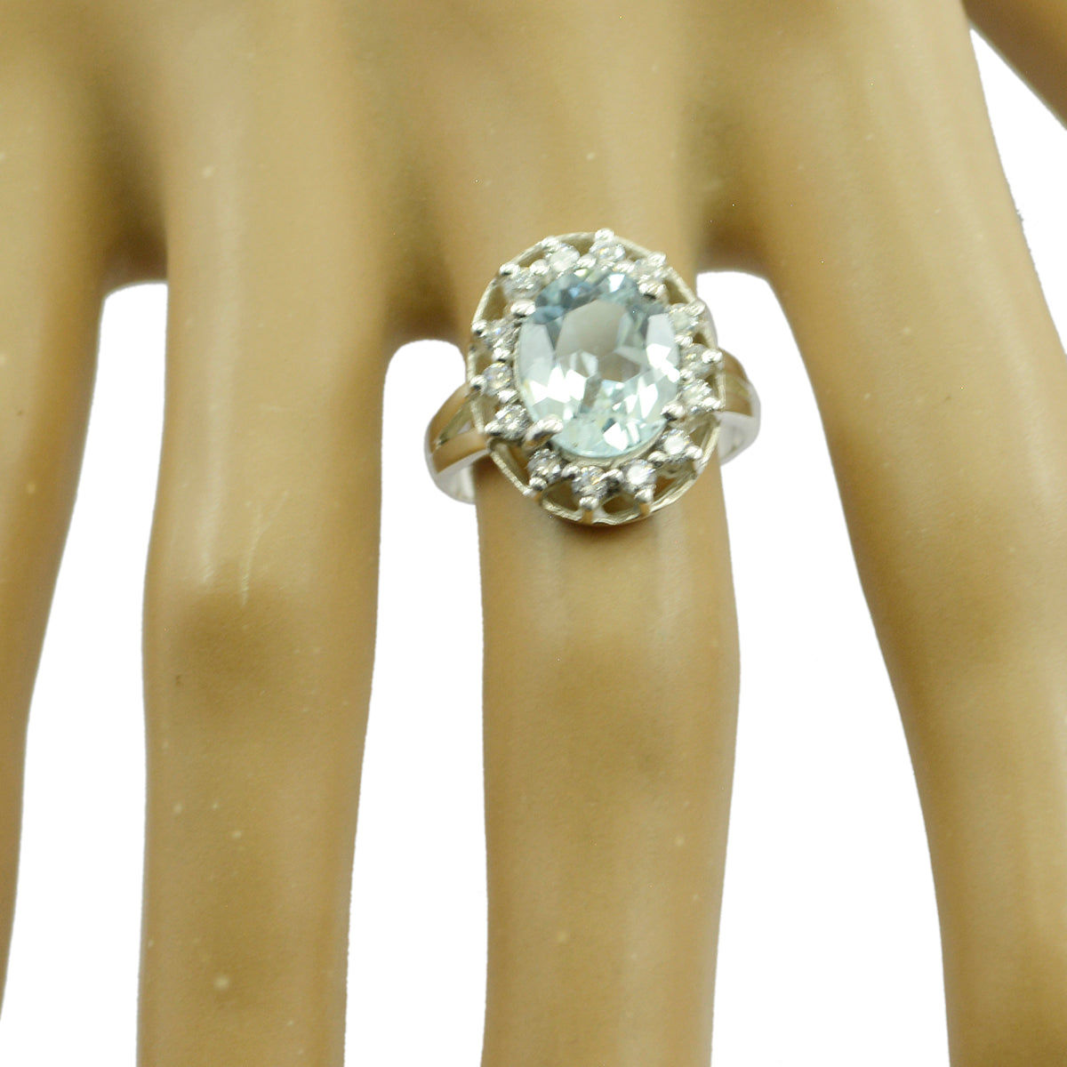 Blue Topaz Halo Indian 92.5 Silver Blue Gemstones Eye catching Abstract Ring Jewellery