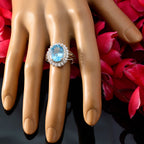 Blue Topaz Halo French 925 Silver Blue Gemstone Classic Signet Ring Jewelry