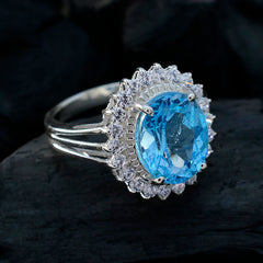 Blue Topaz Halo French 925 Silver Blue Gemstone Classic Signet Ring Jewelry