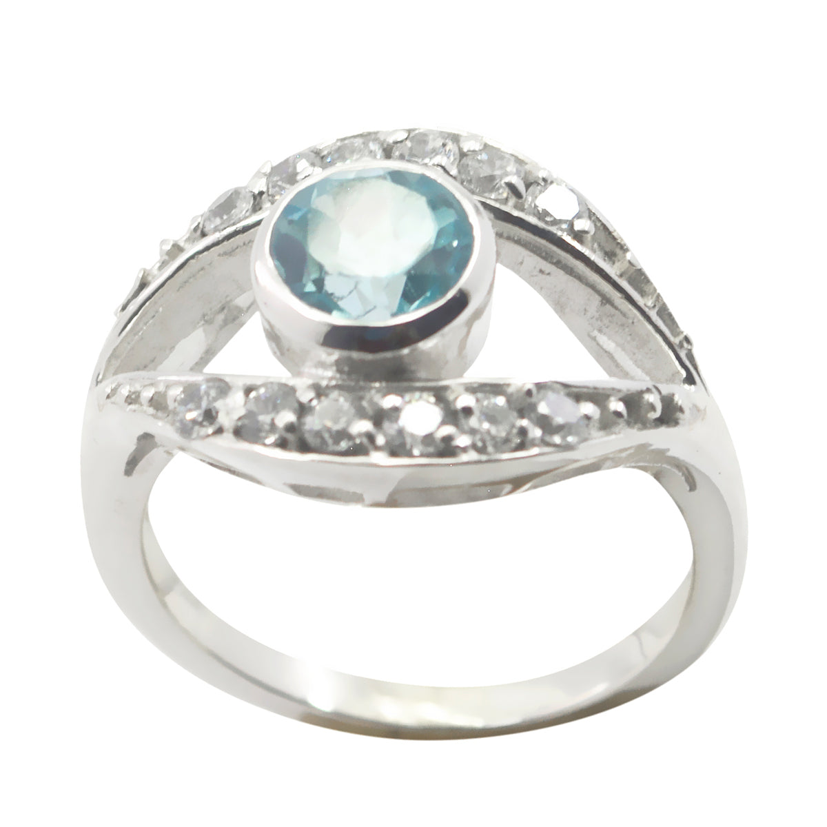 Blue Topaz Halo French Silver Blue Gems Featherlight Luxurious Ring Jewelry