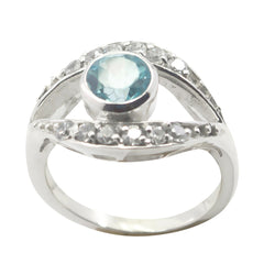 Blue Topaz Halo French Silver Blue Gems Featherlight Luxurious Ring Jewelry