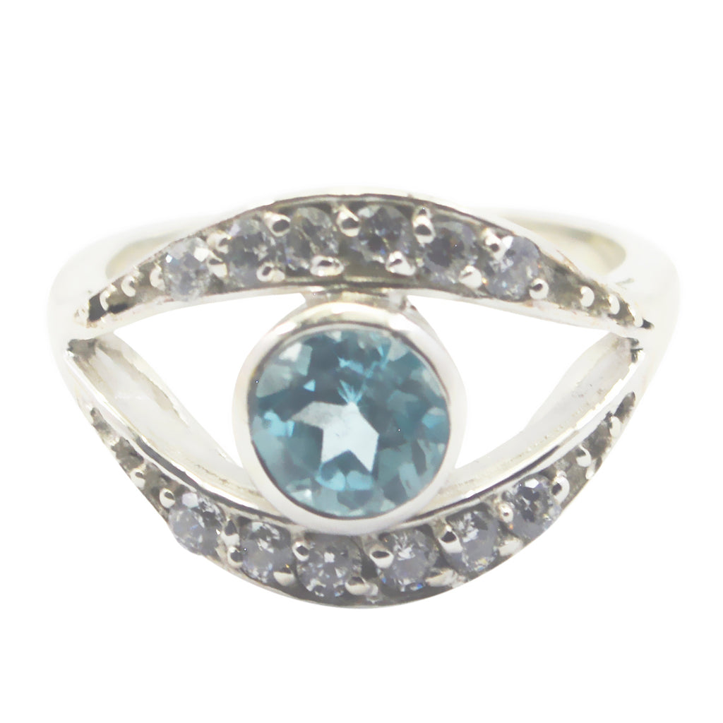Blue Topaz Halo French Silver Blue Gems Featherlight Luxurious Ring Jewelry