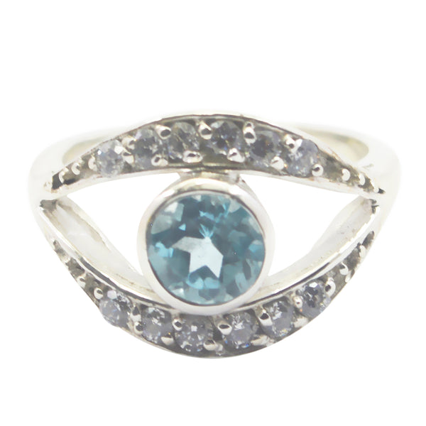 Blue Topaz Halo French Silver Blue Gems Featherlight Luxurious Ring Jewelry